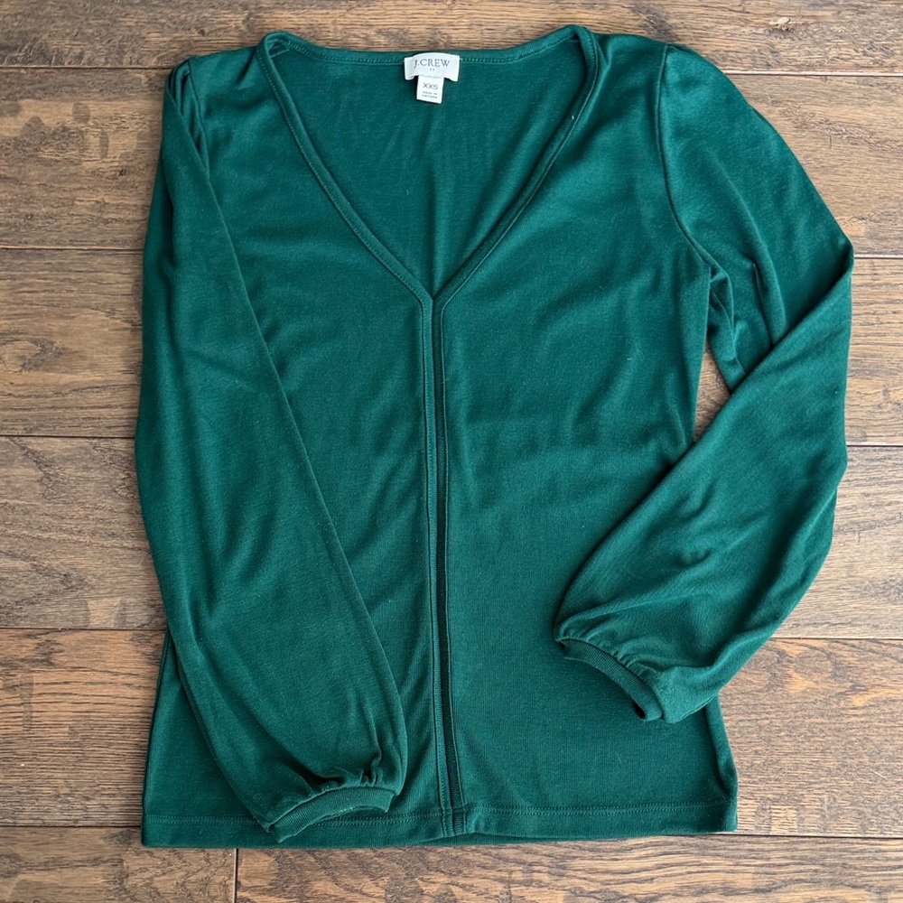 J. Crew Forest Green V-Neck Long Sleeve Top